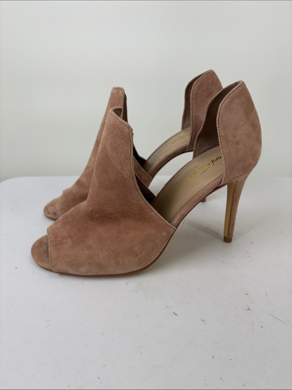 📫 Lord & Taylor Suede Open-Toe D'Orsay Heels - Taupe